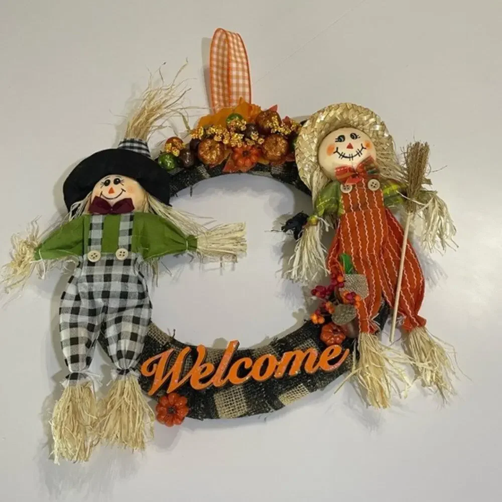 Fall Harvest Scarecrow Welcome Wreath 15
